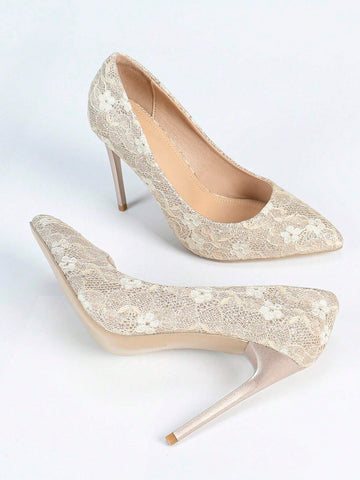 Elegant Women's Lace High Heel Shoes, Sexy Pointed Toe Thin Heels. Wedding Shoes Elegant Women's Lace High Heel Shoes, Sexy Pointed Toe Thin Heels. Wedding Shoes