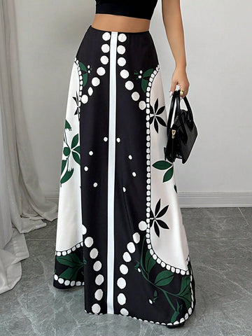 Elenzga Elegant Lady's Resort Floral Embroidered High Waist A-Line Midi Skirt Elenzga Elegant Lady's Resort Floral Embroidered High Waist A-Line Midi Skirt