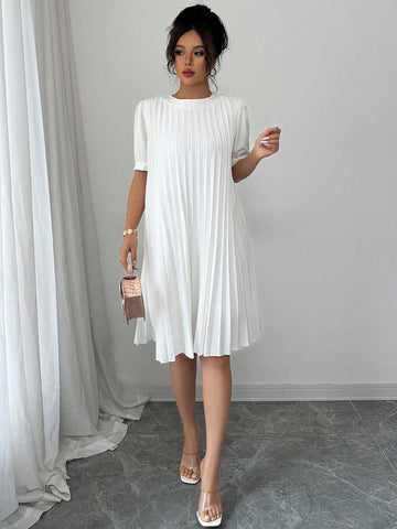 Elenzga Ladies Casual Romantic Loose Solid Color Ruffle Short Sleeve Dress, Versatile Fashion, Spring/Summer Elenzga Ladies Casual Romantic Loose Solid Color Ruffle Short Sleeve Dress, Versatile Fashion, Spring/Summer