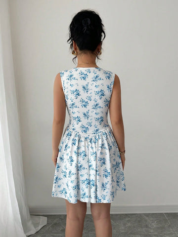 Elenzga Short Floral V-Neck Ruched Waist Dress Elenzga Short Floral V-Neck Ruched Waist Dress