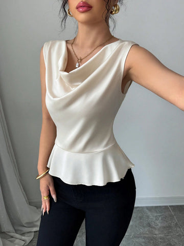 Elenzga Sleeveless Plunging Neck Cinched Waist Zip-Up Women Shirt, Spring/Summer Elenzga Sleeveless Plunging Neck Cinched Waist Zip-Up Women Shirt, Spring/Summer