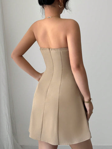 Elenzga Women Metal Button Decorated Fashionable Camisole Dress Elenzga Women Metal Button Decorated Fashionable Camisole Dress
