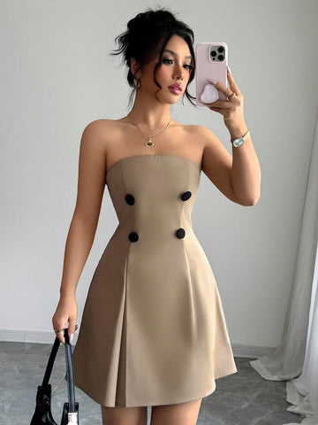 Elenzga Women Metal Button Decorated Fashionable Camisole Dress Elenzga Women Metal Button Decorated Fashionable Camisole Dress