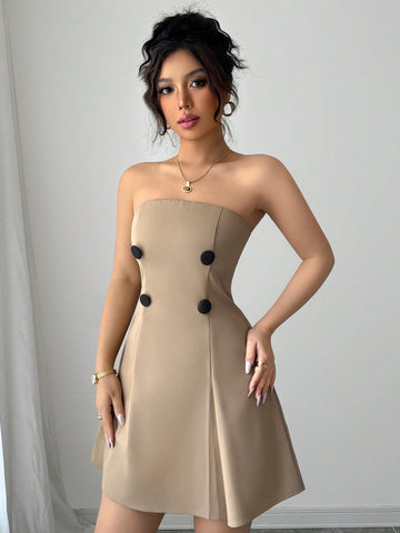 Elenzga Women Metal Button Decorated Fashionable Camisole Dress Elenzga Women Metal Button Decorated Fashionable Camisole Dress