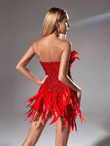 Eleri Strapless Sequin Feather Mini Dress Eleri Strapless Sequin Feather Mini Dress