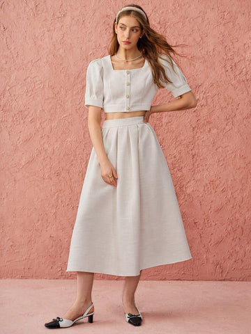 Enchnt Autumn Romantic Women's Sweetheart Elegant Princess Pleated White Tweed Skirt Enchnt Autumn Romantic Women's Sweetheart Elegant Princess Pleated White Tweed Skirt