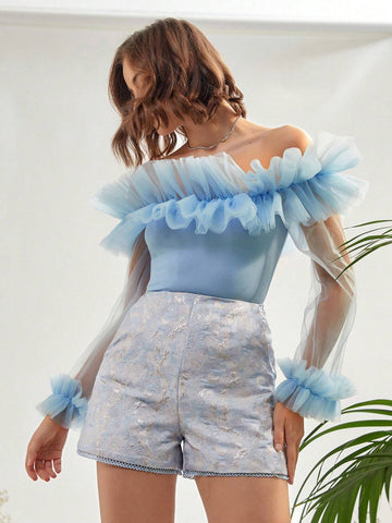 Enchnt Guipure Lace Hem Jacquard Shorts Enchnt Guipure Lace Hem Jacquard Shorts