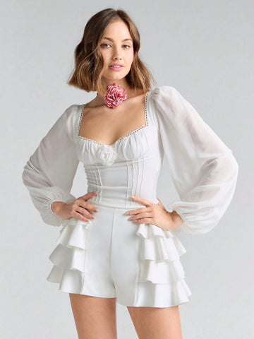 Enchnt Romantic Summer Holiday Women's Solid Color Simple Style Ruffle Hem Shorts Enchnt Romantic Summer Holiday Women's Solid Color Simple Style Ruffle Hem Shorts