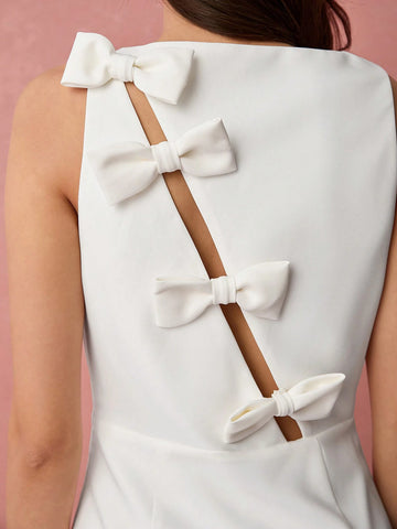 Enchnt Spring/Summer Romantic Women's White Cute Bowknot Decor Sleeveless Round Neck Short Dress,Sweet&Elegant For Valentine Day&Birthday&Holiday Party &Sweet Date Night&Daily Commuting Enchnt Spring/Summer Romantic Women's White Cute Bowknot Decor Sleeveless Round Neck Short Dress,Sweet&Elegant For Valentine Day&Birthday&Holiday Party &Sweet Date Night&Daily Commuting