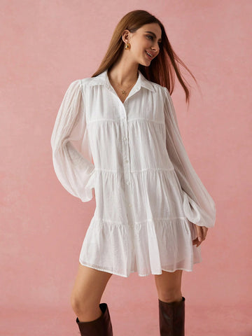 Enchnt Spring/Summer Romantic Women's White Front Button Long Sleeve Ruched A-Line Short Shirt Dress,Sweet&Elegant For Valentine Day&Holiday Party &Sweet Date Night&Daily Commuting&Vacation,Casual And Comfortable&Good Air Permeability Enchnt Spring/Summer Romantic Women's White Front Button Long Sleeve Ruched A-Line Short Shirt Dress,Sweet&Elegant For Valentine Day&Holiday Party &Sweet Date Night&Daily Commuting&Vacation,Casual And Comfortable&Good Air Permeability