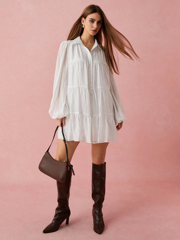 Enchnt Spring/Summer Romantic Women's White Front Button Long Sleeve Ruched A-Line Short Shirt Dress,Sweet&Elegant For Valentine Day&Holiday Party &Sweet Date Night&Daily Commuting&Vacation,Casual And Comfortable&Good Air Permeability Enchnt Spring/Summer Romantic Women's White Front Button Long Sleeve Ruched A-Line Short Shirt Dress,Sweet&Elegant For Valentine Day&Holiday Party &Sweet Date Night&Daily Commuting&Vacation,Casual And Comfortable&Good Air Permeability