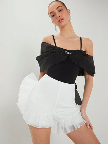 Enchnt Summer Patchwork Mesh Ruffle Hem Shorts Enchnt Summer Patchwork Mesh Ruffle Hem Shorts