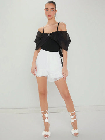 Enchnt Summer Patchwork Mesh Ruffle Hem Shorts Enchnt Summer Patchwork Mesh Ruffle Hem Shorts