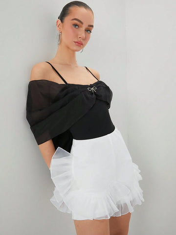 Enchnt Summer Patchwork Mesh Ruffle Hem Shorts Enchnt Summer Patchwork Mesh Ruffle Hem Shorts