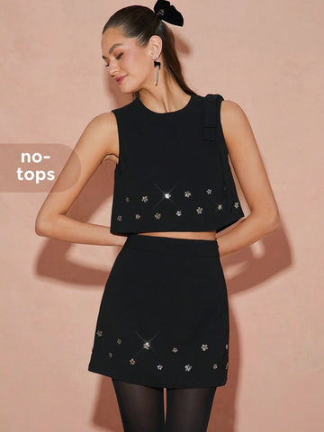 Enchnt Winter/Spring Romantic Women's Black Metal Little Flower Decor A-Line Cute Mini Skirt,Sweet&Elegant For Christmas Party&Pretty Date Nights&Romantic Dinner Dates Enchnt Winter/Spring Romantic Women's Black Metal Little Flower Decor A-Line Cute Mini Skirt,Sweet&Elegant For Christmas Party&Pretty Date Nights&Romantic Dinner Dates