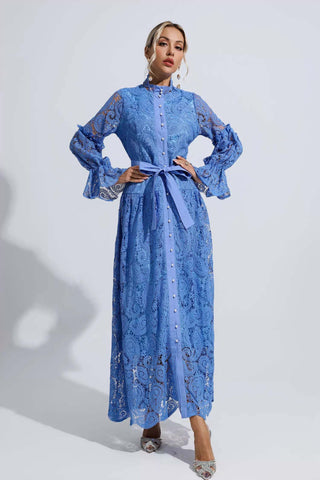 Esmeralda Blue Lace Floral Cutout Maxi Dress Esmeralda Blue Lace Floral Cutout Maxi Dress