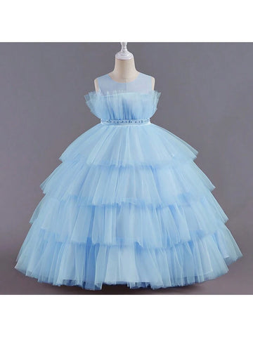European Palace Style Fashionable Tulle Sleeveless Cute Fluffy Cake Party Dress For Girls European Palace Style Fashionable Tulle Sleeveless Cute Fluffy Cake Party Dress For Girls