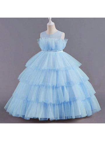 European Palace Style Fashionable Tulle Sleeveless Cute Fluffy Cake Party Dress For Girls European Palace Style Fashionable Tulle Sleeveless Cute Fluffy Cake Party Dress For Girls