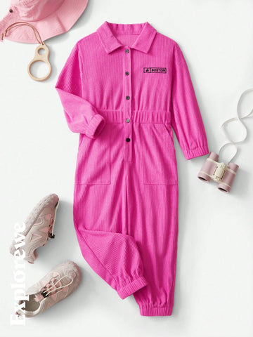 Explorewe 1pc Girl Toddler Urban Casual Style Long Sleeve Corduroy Jumpsuit, Comfortable Romper Suitable For Outdoor, Sports, Casual Daily, Party, School And Other Occasions Explorewe 1pc Girl Toddler Urban Casual Style Long Sleeve Corduroy Jumpsuit, Comfortable Romper Suitable For Outdoor, Sports, Casual Daily, Party, School And Other Occasions