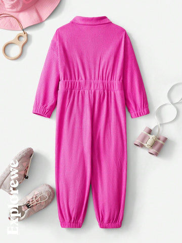 Explorewe 1pc Girl Toddler Urban Casual Style Long Sleeve Corduroy Jumpsuit, Comfortable Romper Suitable For Outdoor, Sports, Casual Daily, Party, School And Other Occasions Explorewe 1pc Girl Toddler Urban Casual Style Long Sleeve Corduroy Jumpsuit, Comfortable Romper Suitable For Outdoor, Sports, Casual Daily, Party, School And Other Occasions