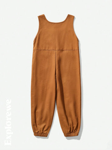 Young Girl Casual Star Graphic Sleeveless Jumpsuit, Fashionable Playsuit Suitable For Home, Play, Festivals And Daily Wear Young Girl Casual Star Graphic Sleeveless Jumpsuit, Fashionable Playsuit Suitable For Home, Play, Festivals And Daily Wear