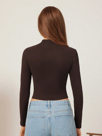 Women Casual Letter And Coffee Graphic Print Fitted Long Sleeve T-Shirt, Autumn Women Casual Letter And Coffee Graphic Print Fitted Long Sleeve T-Shirt, Autumn