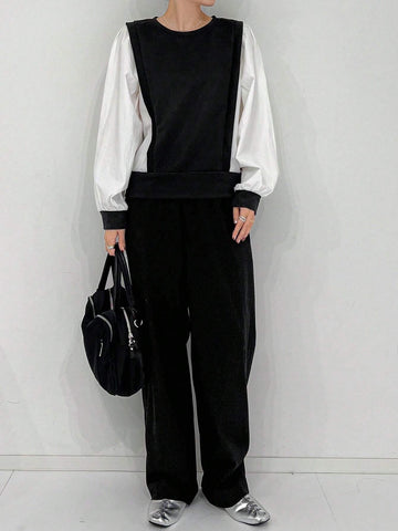 Women Casual Color-Block Splice Faux Two-Piece Shirt, Autumn Women Casual Color-Block Splice Faux Two-Piece Shirt, Autumn