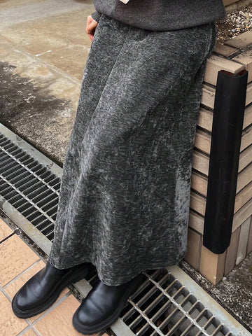 FRIFUL Women Velvet Solid Color High Waist A-Line Skirt, Autumn/Winter FRIFUL Women Velvet Solid Color High Waist A-Line Skirt, Autumn/Winter