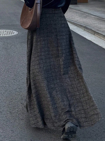 FRIFUL Women's Autumn/Winter Textured Plaid A-Line Skirt FRIFUL Women's Autumn/Winter Textured Plaid A-Line Skirt