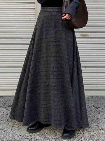 FRIFUL Women's Autumn/Winter Textured Plaid A-Line Skirt FRIFUL Women's Autumn/Winter Textured Plaid A-Line Skirt