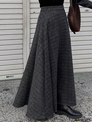 FRIFUL Women's Autumn/Winter Textured Plaid A-Line Skirt FRIFUL Women's Autumn/Winter Textured Plaid A-Line Skirt