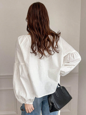 FRIFUL Women's Bow-Tie Loose Short Linen Shirt FRIFUL Women's Bow-Tie Loose Short Linen Shirt