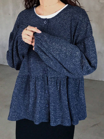 FRIFUL Women's Casual Glitter Ruffled Hem Blouse, Spring & Fall FRIFUL Women's Casual Glitter Ruffled Hem Blouse, Spring & Fall