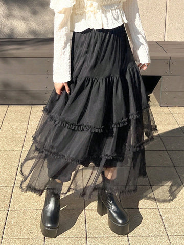 FRIFUL Women's Casual Minimalist Style Tulle Skirt, For Daily Wear FRIFUL Women's Casual Minimalist Style Tulle Skirt, For Daily Wear