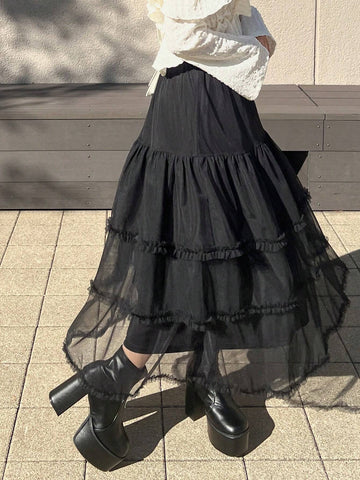 FRIFUL Women's Casual Minimalist Style Tulle Skirt, For Daily Wear FRIFUL Women's Casual Minimalist Style Tulle Skirt, For Daily Wear