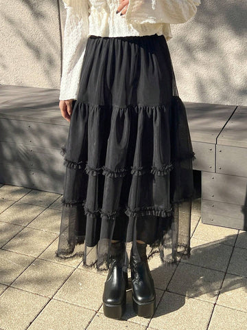 FRIFUL Women's Casual Minimalist Style Tulle Skirt, For Daily Wear FRIFUL Women's Casual Minimalist Style Tulle Skirt, For Daily Wear