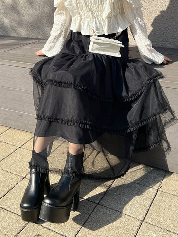 FRIFUL Women's Casual Minimalist Style Tulle Skirt, For Daily Wear FRIFUL Women's Casual Minimalist Style Tulle Skirt, For Daily Wear