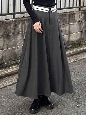 FRIFUL Women's Color Block Ruched Waist Maxi Casual/Work Skirt FRIFUL Women's Color Block Ruched Waist Maxi Casual/Work Skirt