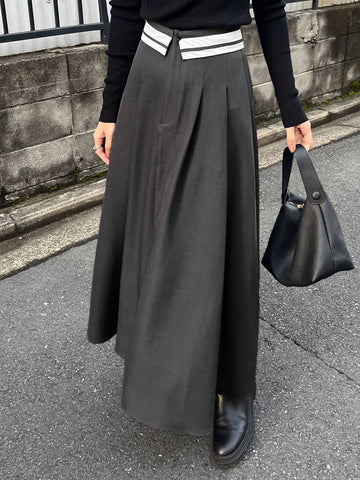 FRIFUL Women's Color Block Ruched Waist Maxi Casual/Work Skirt FRIFUL Women's Color Block Ruched Waist Maxi Casual/Work Skirt