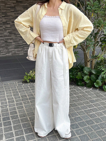 FRIFUL Women's Elastic Waist Pocket Wide Leg Loose Casual Pants FRIFUL Women's Elastic Waist Pocket Wide Leg Loose Casual Pants
