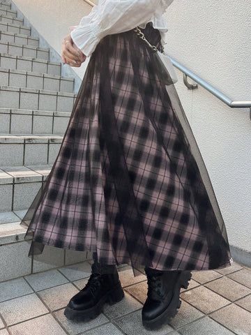 FRIFUL Women's Mesh Patchwork Minimalist A-Line Skirt, Casual Daily Wear FRIFUL Women's Mesh Patchwork Minimalist A-Line Skirt, Casual Daily Wear