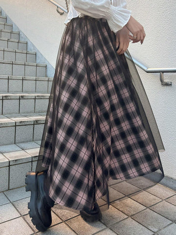 FRIFUL Women's Mesh Patchwork Minimalist A-Line Skirt, Casual Daily Wear FRIFUL Women's Mesh Patchwork Minimalist A-Line Skirt, Casual Daily Wear