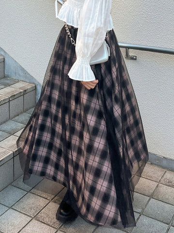 FRIFUL Women's Mesh Patchwork Minimalist A-Line Skirt, Casual Daily Wear FRIFUL Women's Mesh Patchwork Minimalist A-Line Skirt, Casual Daily Wear