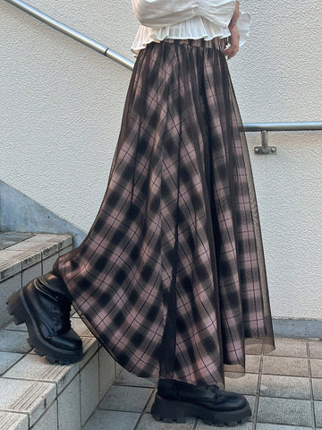 FRIFUL Women's Mesh Patchwork Minimalist A-Line Skirt, Casual Daily Wear FRIFUL Women's Mesh Patchwork Minimalist A-Line Skirt, Casual Daily Wear
