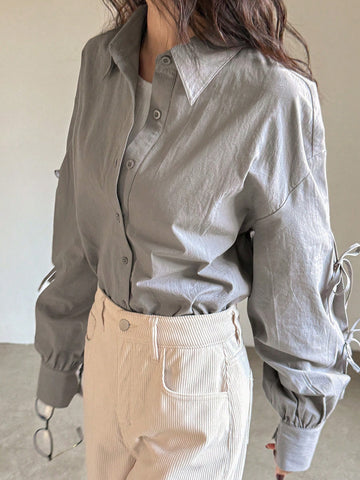 FRIFUL Women's Oversized Bow Tie Wrap Around Long Sleeve Casual Blouse FRIFUL Women's Oversized Bow Tie Wrap Around Long Sleeve Casual Blouse