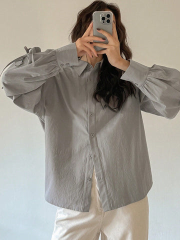 FRIFUL Women's Oversized Bow Tie Wrap Around Long Sleeve Casual Blouse FRIFUL Women's Oversized Bow Tie Wrap Around Long Sleeve Casual Blouse