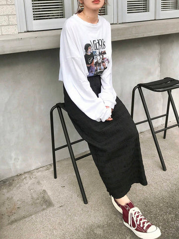 FRIFUL Women's Solid Color Elastic Waist Maxi A-Line Skirt FRIFUL Women's Solid Color Elastic Waist Maxi A-Line Skirt