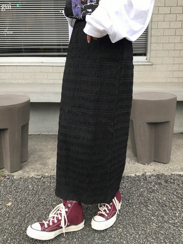 FRIFUL Women's Solid Color Elastic Waist Maxi A-Line Skirt FRIFUL Women's Solid Color Elastic Waist Maxi A-Line Skirt