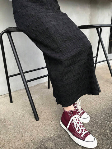 FRIFUL Women's Solid Color Elastic Waist Maxi A-Line Skirt FRIFUL Women's Solid Color Elastic Waist Maxi A-Line Skirt