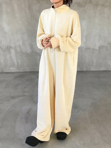 FRIFUL Women's Solid Color Front Zip Up Long Sleeve Casual Jumpsuit Romper FRIFUL Women's Solid Color Front Zip Up Long Sleeve Casual Jumpsuit Romper